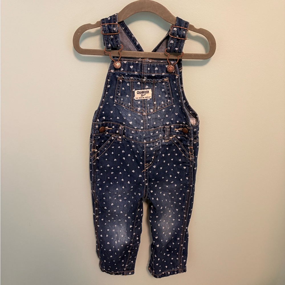 OshKosh B'gosh Blue Overalls with White Heart Pattern